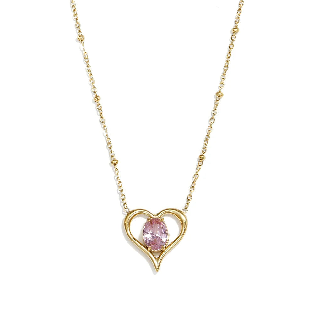 Collana Cuore con Pietra Rosa