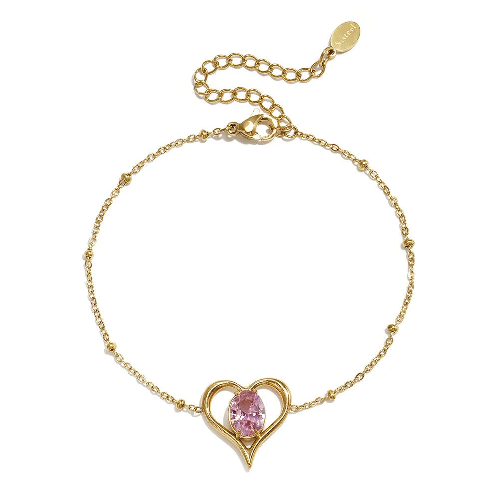 Bracciale Cuore con Pietra Rosa