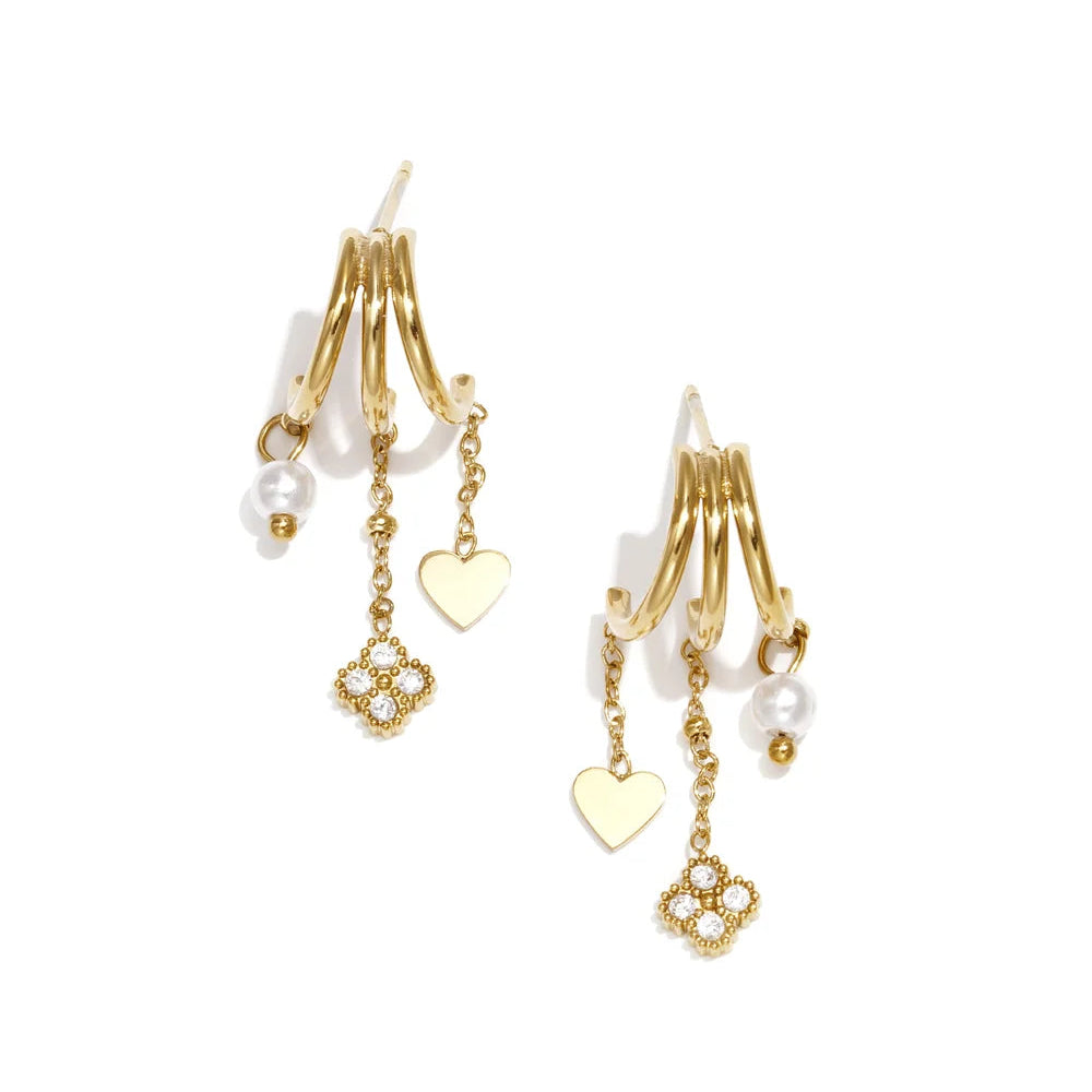 Orecchini Multi-Charm Cuore e Fiore