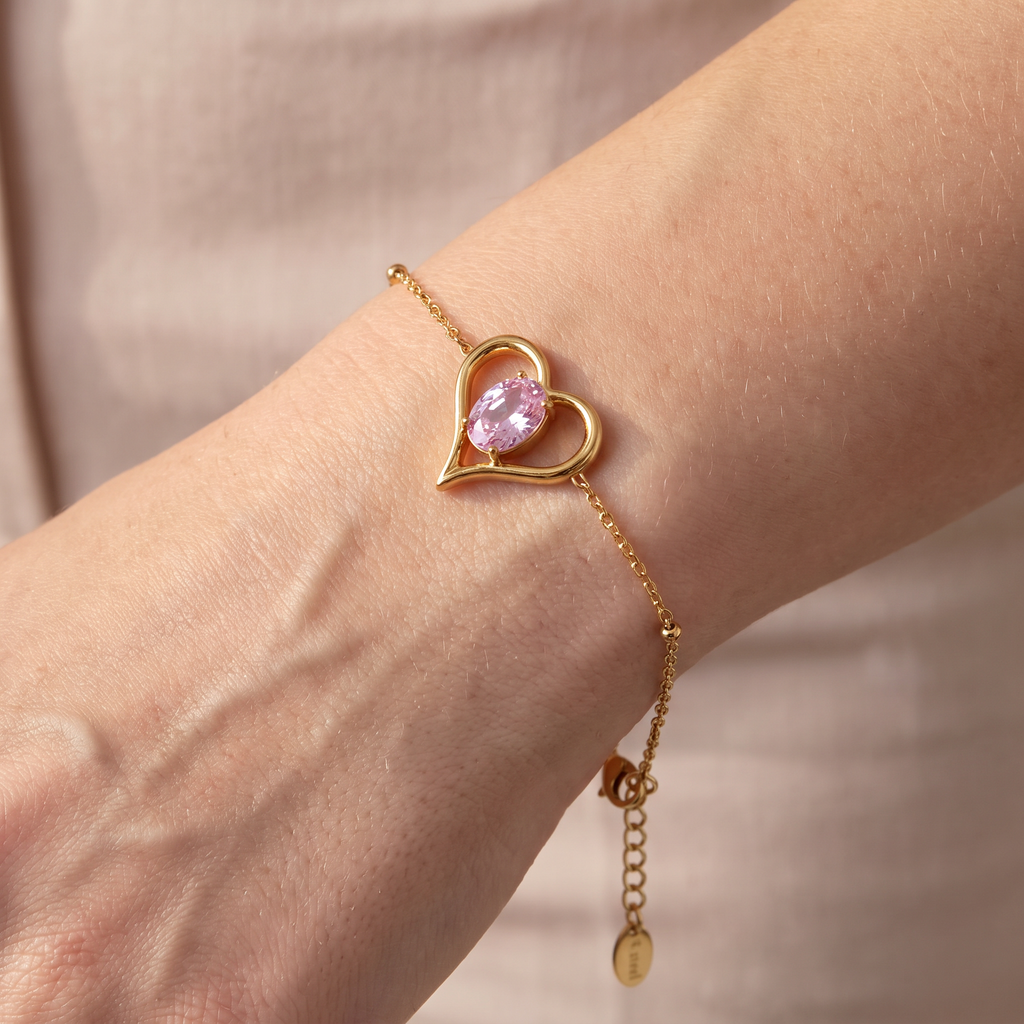 Bracciale Cuore con Pietra Rosa