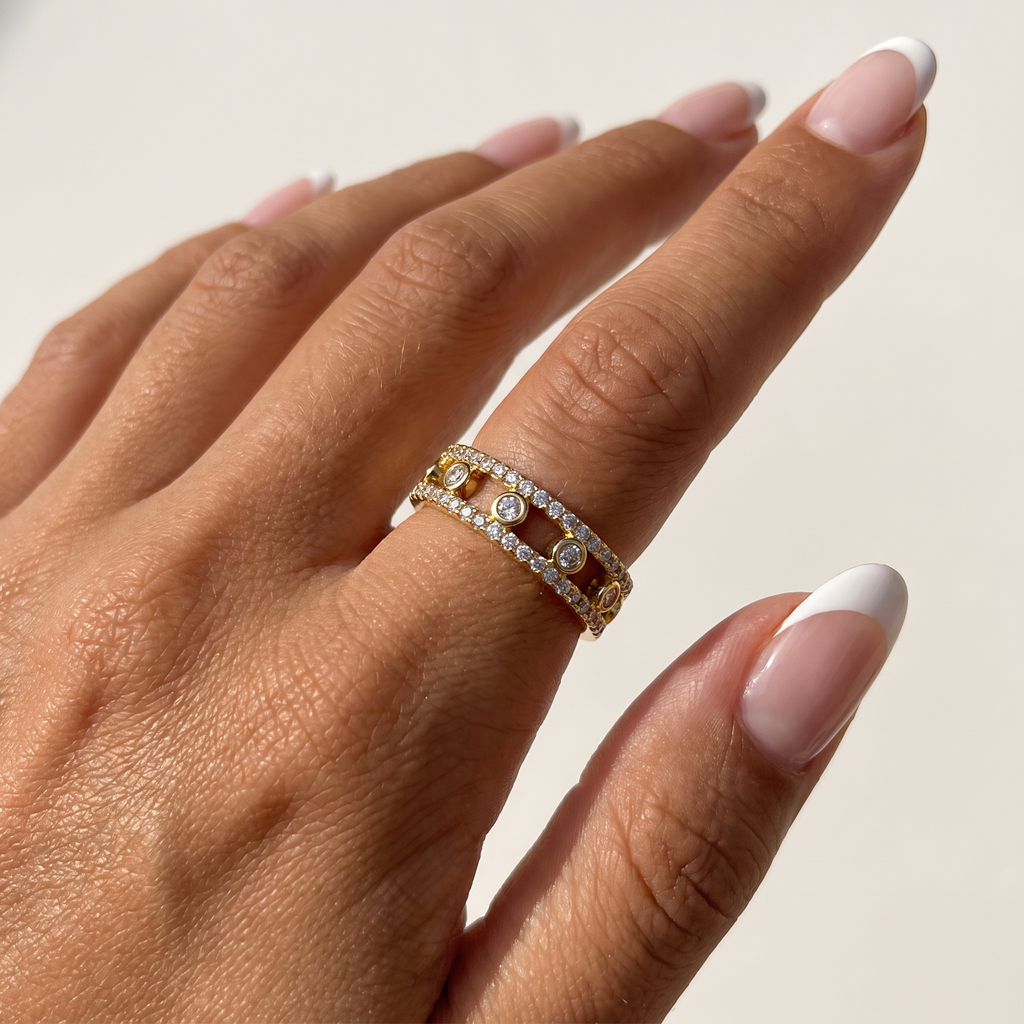 Anello Doppia Fila con Zirconi