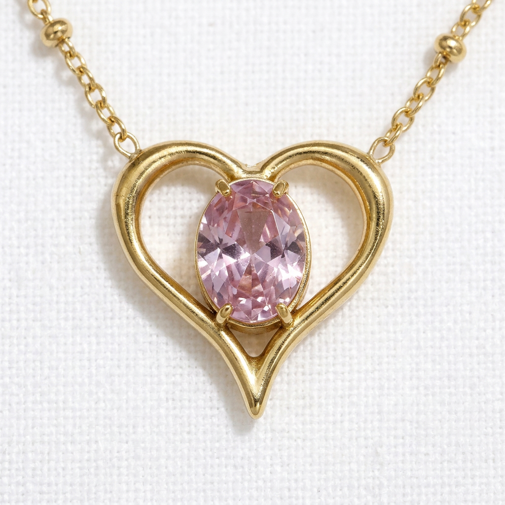 Collana Cuore con Pietra Rosa