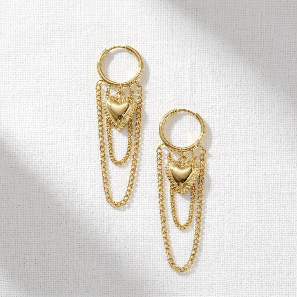 Orecchini Hoop con Catena & Cuore