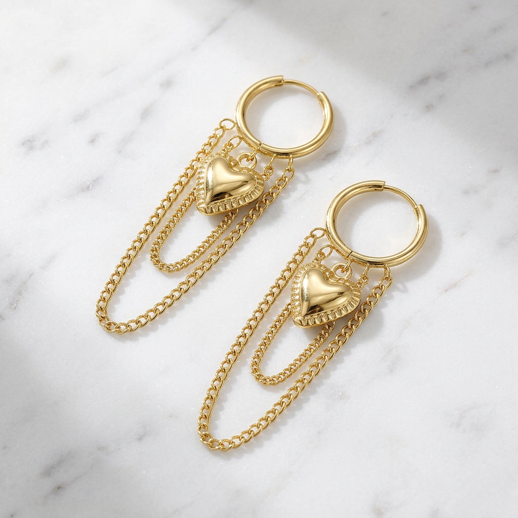 Orecchini Hoop con Catena & Cuore
