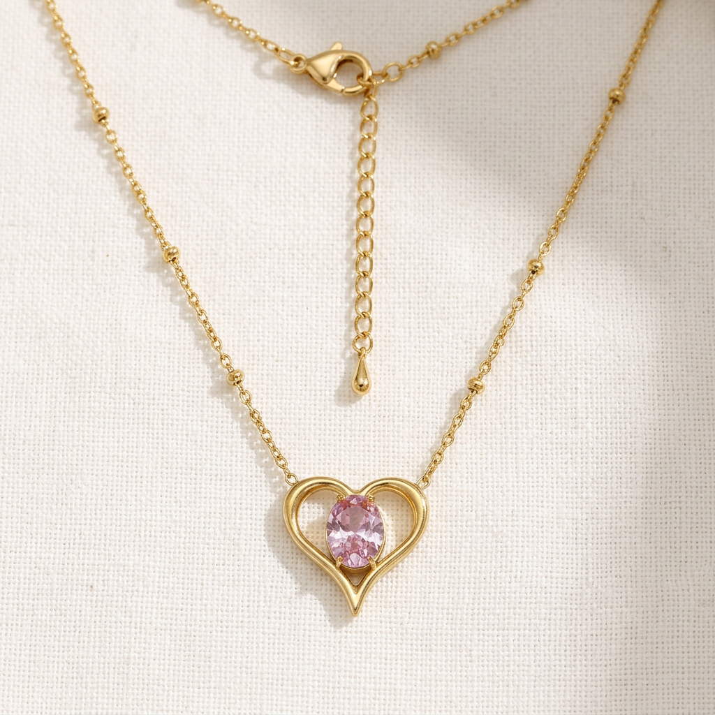 Collana Cuore con Pietra Rosa