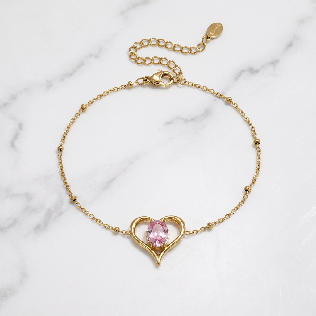 Bracciale Cuore con Pietra Rosa