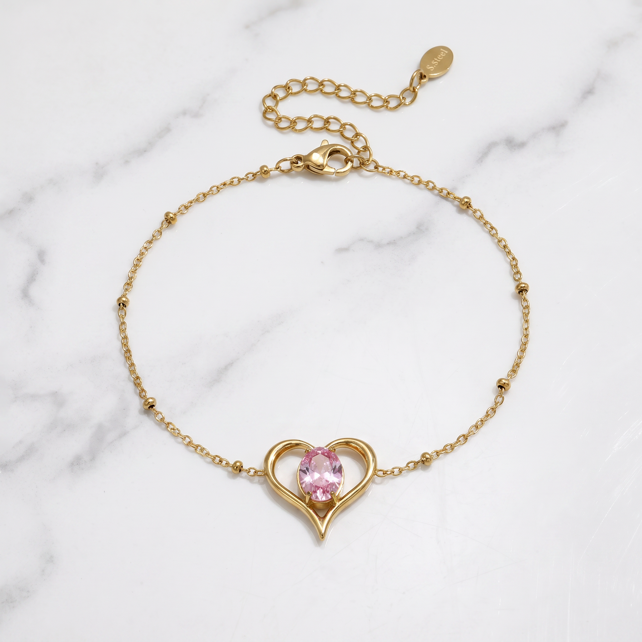Bracciale Cuore con Pietra Rosa
