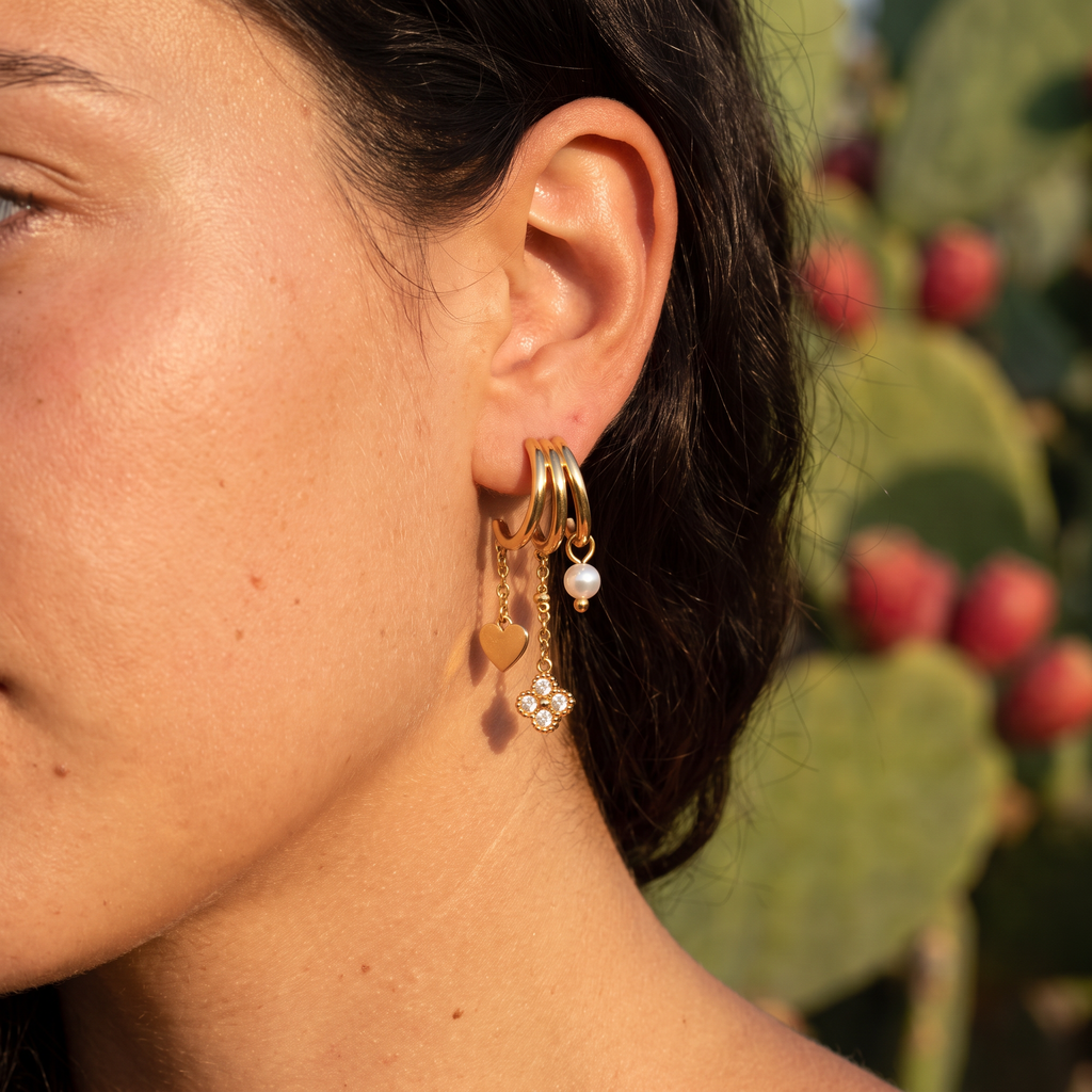 Orecchini Multi-Charm Cuore e Fiore